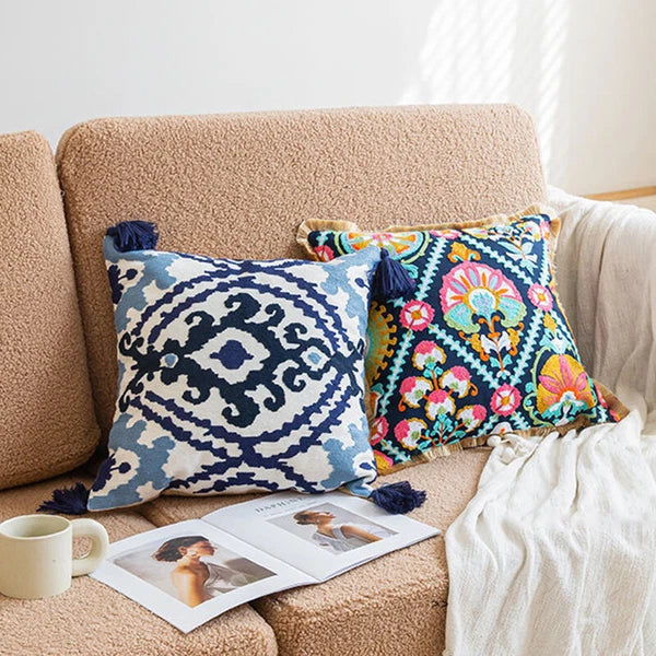 Bohemian Throw Pillowcase Cotton Embroidery Sofa Cushion Cover Decor Vintage