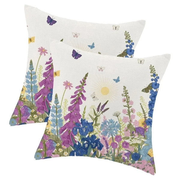 2 Flower Print Pillow Case Polyester Fiber Sofa Bed Decorations Cushion Covers