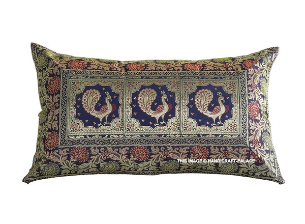 Handmade Brocade Silk Cushion Cover Indian Home Sofa Decor Pillow Case 12"x20"