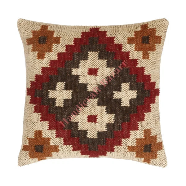 Rustic 2 Pc Kilim Cushion Cover Wool Jute Pillow Living Room Sofa Decor Boho Cas