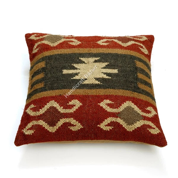 Rustic 2 Pc Kilim Cushion Cover Wool Jute Pillow Living Room Sofa Decor Boho Cas