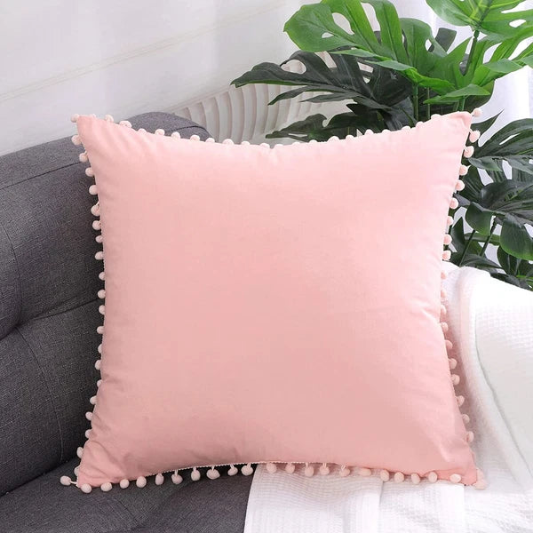 Pom Pom Velvet Cushion Covers Soft Sofa Bed Pillow Cases Home Decor 18" x 18"