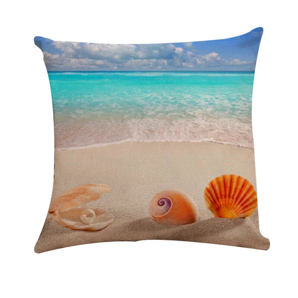 PILLOW COVER Ocean Beach Sea Blue Starfish Shells Bed Sofa Cushion Case 18x18