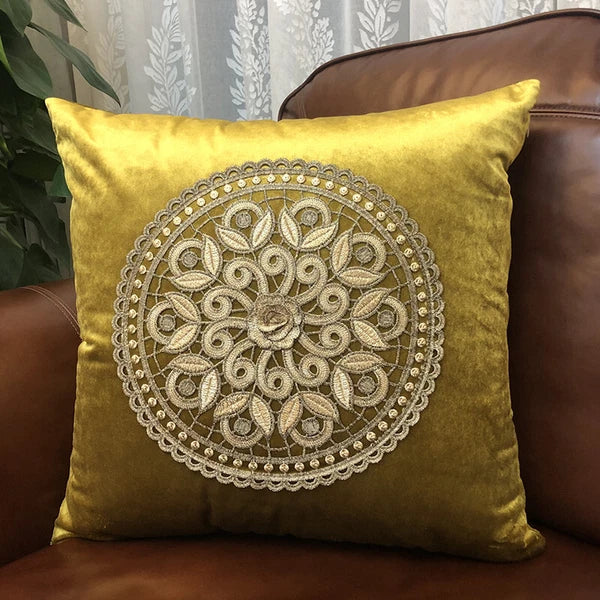 20"x20" Gold Embroidery Velvet Fabric Throw Pillow Covers Sofa Bed Cushion Cover