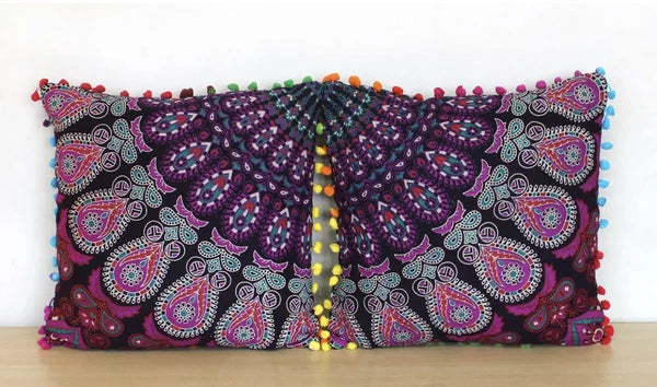 Mandala Square Pillowcase 16x16" Handmade Cotton Pom Pom Cushion Covers Sofa bed