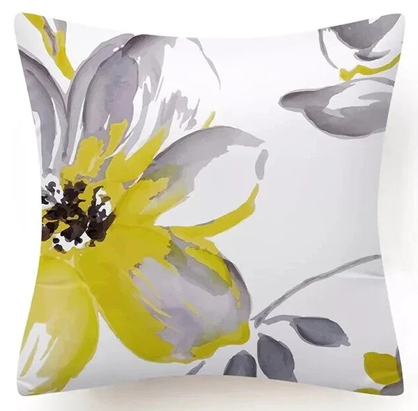 Yellow Throw PILLOW COVER 2-Sided Gray White Decorative Sofa Cushion Case 18x18"