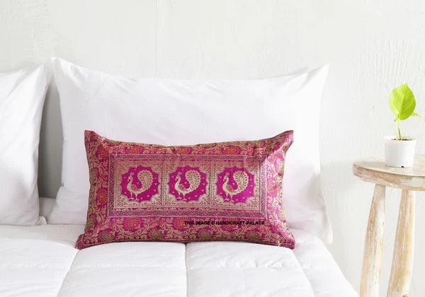 Handmade Brocade Silk Cushion Cover Indian Home Sofa Decor Pillow Case 12"x20"