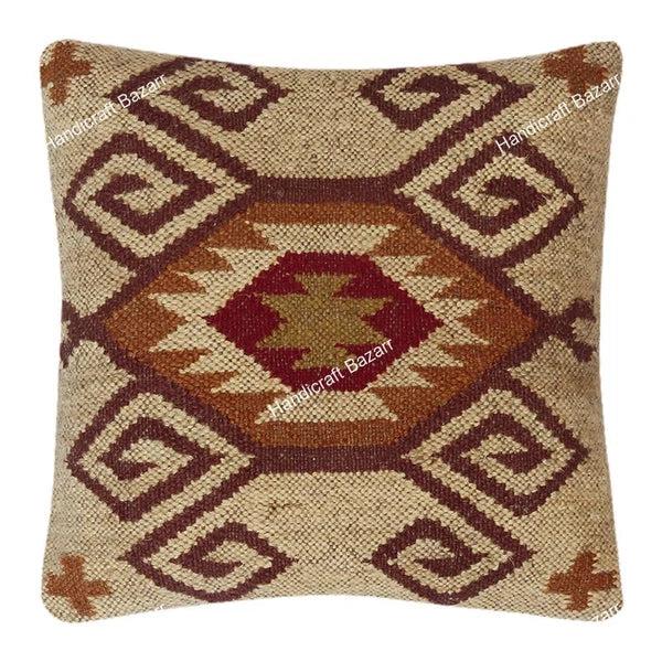 Indian Jute Cushion cover 18x18 inch Vinatge Handwoven Pillow Sham For Sofa chai