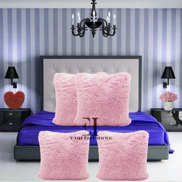 Teddy Fleece Set of 4 x Cushion Covers 43 x 43cm Warm Super Soft Home Sofa Decor