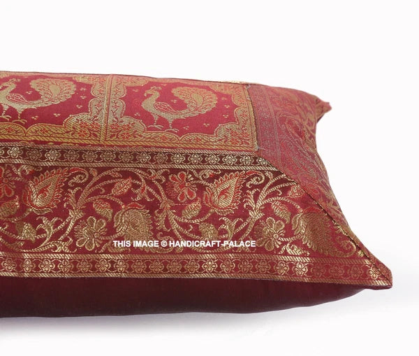 Handmade Brocade Silk Cushion Cover Indian Home Sofa Decor Pillow Case 12"x20"