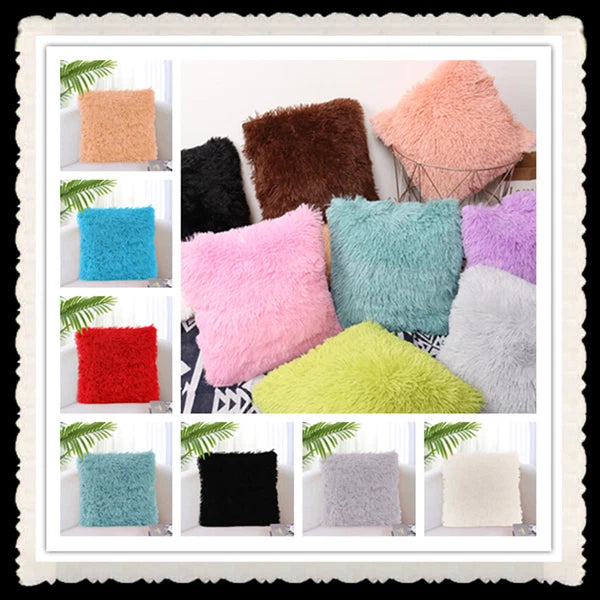 40CM x 40CM Fluffy Faux Soft Plush Pillow Case Cover Cushion Home Bed Sofa Decor