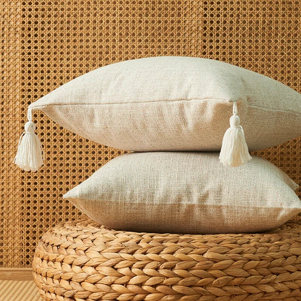 New 18" Cotton Linen With Tassels Sofa Bed Cushion Cover Pillowcase Home Decors