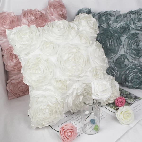 3D Flower Rose Pattern Linen Cushion Cover Pillowcase Sofa Decor Square 16.5”