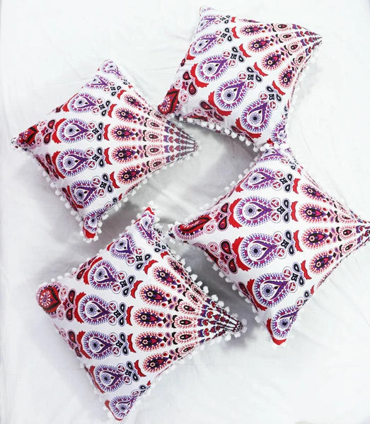 Mandala Square Pillowcase 16x16" Handmade Cotton Pom Pom Cushion Covers Sofa bed