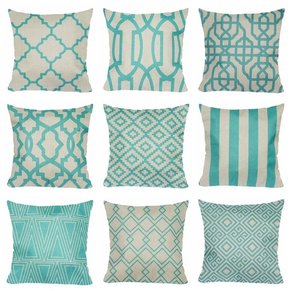 Vintage Turquoise Linen PILLOW COVER Sofa Home Decor Bed Cushion Case 18x18" USA