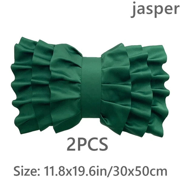 2X Satin Bowknot Ruffle Pillowcase Throw Cushion Pillow Case Cover Sofa Bed Chic