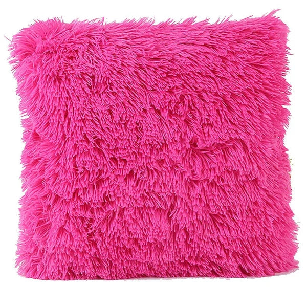 Pink 40CM x 40CM Fluffy Faux Soft Plush Pillow Case Cover Cushion Home Bed Sofa