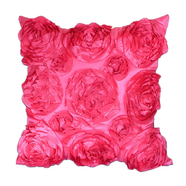 3D Flower Rose Pattern Linen Cushion Cover Pillowcase Sofa Decor Square 16.5”