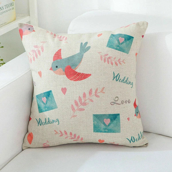 18" Cute Bird Pattern Pillow Case Office Cushion Home Sofa Decor