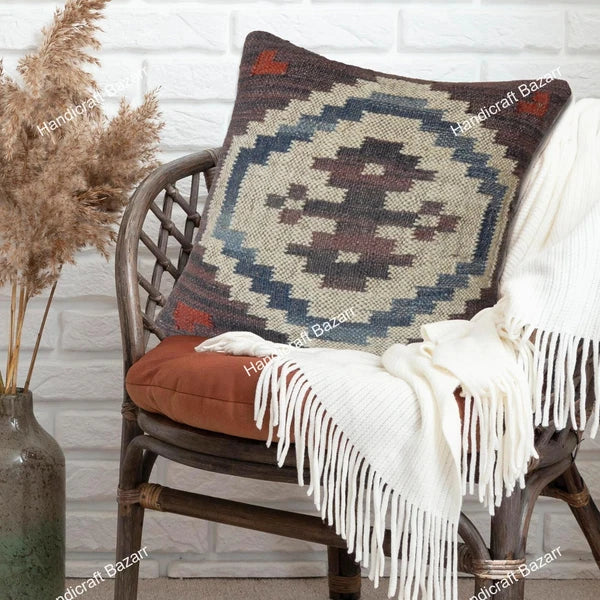 Indian Jute Cushion cover 18x18 inch Vinatge Handwoven Pillow Sham For Sofa chai