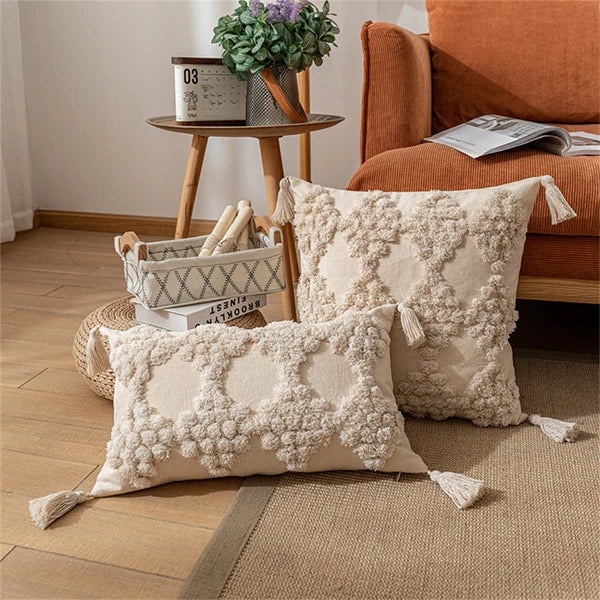 Boho Moroccan Throw Pillow Covers w/ Tassel Tufted Sofa Bed Cushion Cases Home