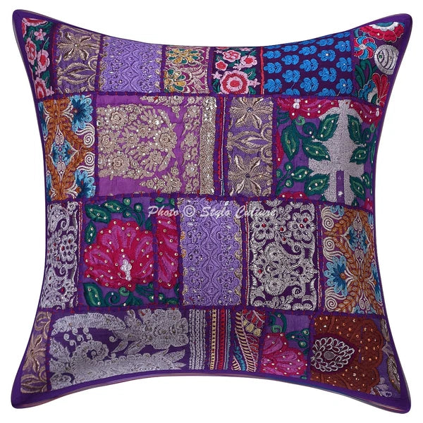 Ethnic Cushion Cover Patchwork Vintage 20 x 20 in Hippie Sofa Car Pillow Case