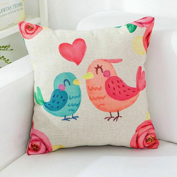 18" Cute Bird Pattern Pillow Case Office Cushion Home Sofa Decor