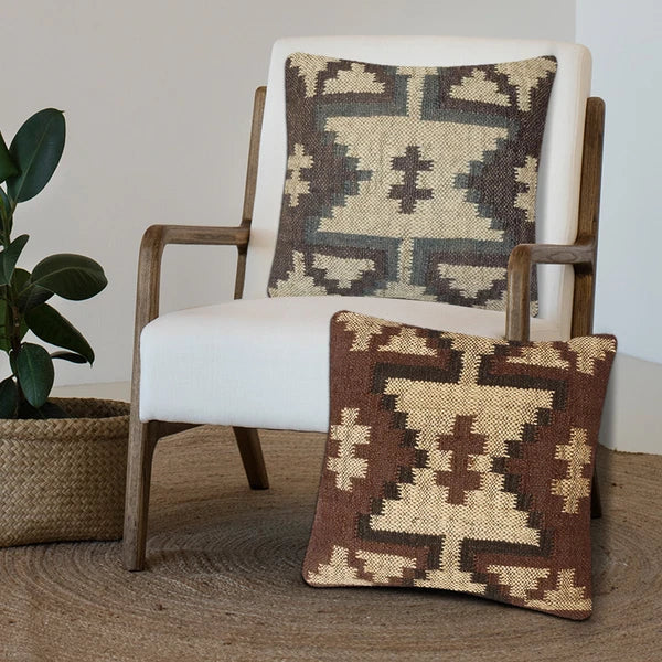 Handwoven Woll Jute Cushion Cover 18x18 Vinatge Sofa Pillow Case Kilim Chair Pad