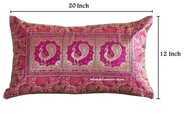 Handmade Brocade Silk Cushion Cover Indian Home Sofa Decor Pillow Case 12"x20"