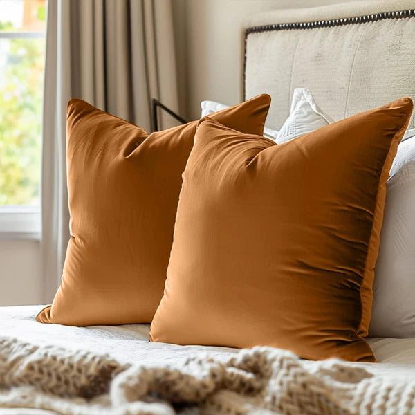 Brown Velvet Throw Pillow Covers 18 x 18 Decorative Pillowcases for Couch Bed...