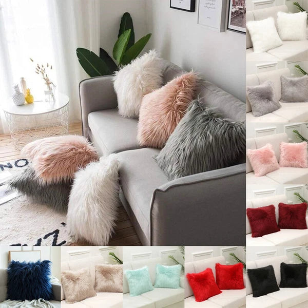 45x45cm Long Plush Fluffy Cushion Cover Home Sofa Pillow Case Pillowcase C2UK