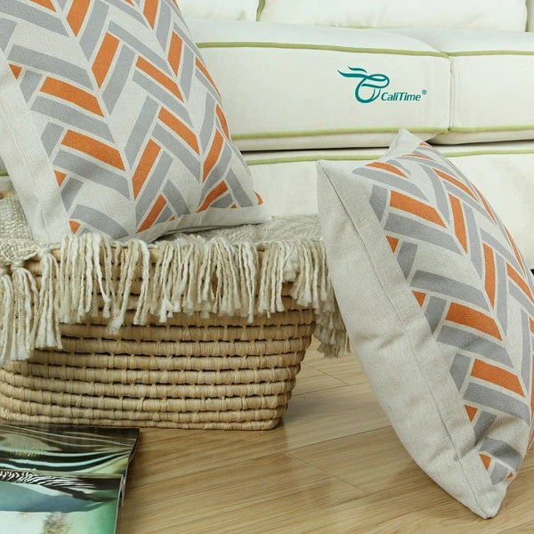 Set of 6 Throw Pillow Covers Sofa Canvas Square Cushion Cover Linen 18" x 18"