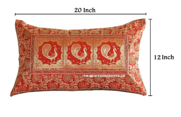 Handmade Brocade Silk Cushion Cover Indian Home Sofa Decor Pillow Case 12"x20"