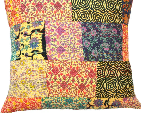 24" Large Bohemian Kantha Embroidered Art Patchwork Sofa Cushion/Pillow Cover
