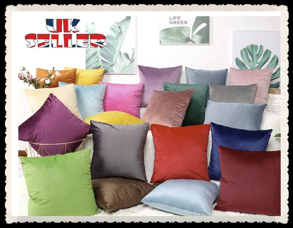 UK 18" Soft Velvet Colorful Plain Cushion Cover Pillow Cases Home Bed Sofa Decor