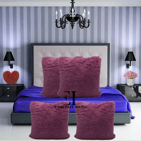 Teddy Fleece Set of 4 x Cushion Covers 43 x 43cm Warm Super Soft Home Sofa Decor