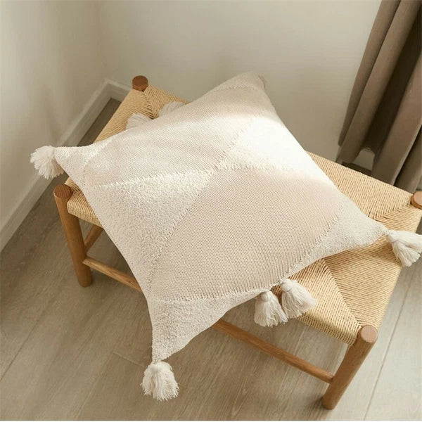 Square Knitted Tassel Pillowcase Sofa Bed Waist Throw Back Cushion Covers Chair