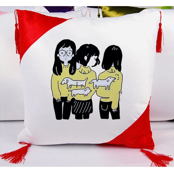 16" Sublimation Blank Pillow Case w/ Tassel Ball DIY Printed Home Sofa Bed Decor