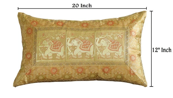 Indian Home Decor Bedding & Sofa Pillow Case Brocade Silk Cushion Cover 12"x20"
