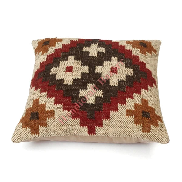 Rustic 2 Pc Kilim Cushion Cover Wool Jute Pillow Living Room Sofa Decor Boho Cas