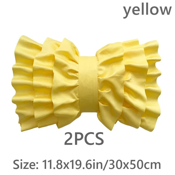 2X Satin Bowknot Ruffle Pillowcase Throw Cushion Pillow Case Cover Sofa Bed