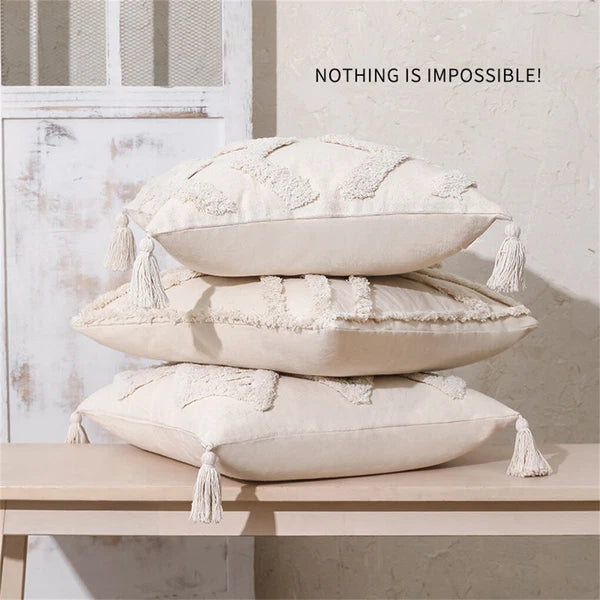 Boho Moroccan Throw Pillow Covers w/ Tassel Tufted Sofa Bed Cushion Cases Home