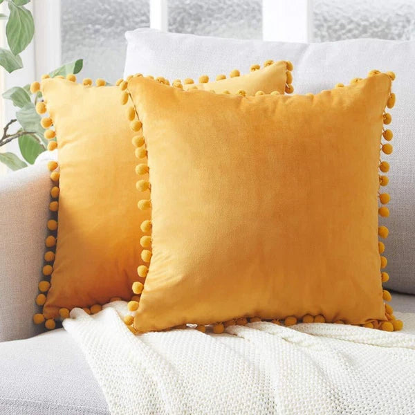 Pom Pom Velvet Cushion Covers Soft Sofa Bed Pillow Cases Home Decor 18" x 18"