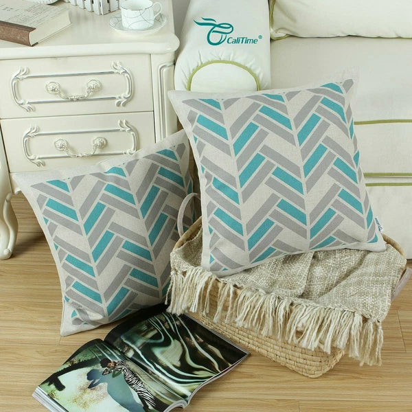 Set of 6 Throw Pillow Covers Sofa Canvas Square Cushion Cover Linen 18" x 18"