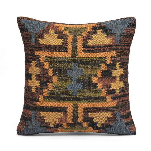 Handwoven Woll Jute Cushion Cover 18x18 Vinatge Sofa Pillow Case Kilim Chair Pad