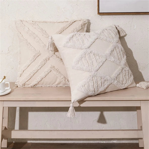 Boho Moroccan Throw Pillow Covers w/ Tassel Tufted Sofa Bed Cushion Cases Home
