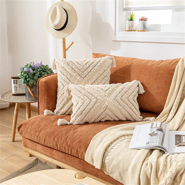 Boho Moroccan Throw Pillow Covers w/ Tassel Tufted Sofa Bed Cushion Cases Home