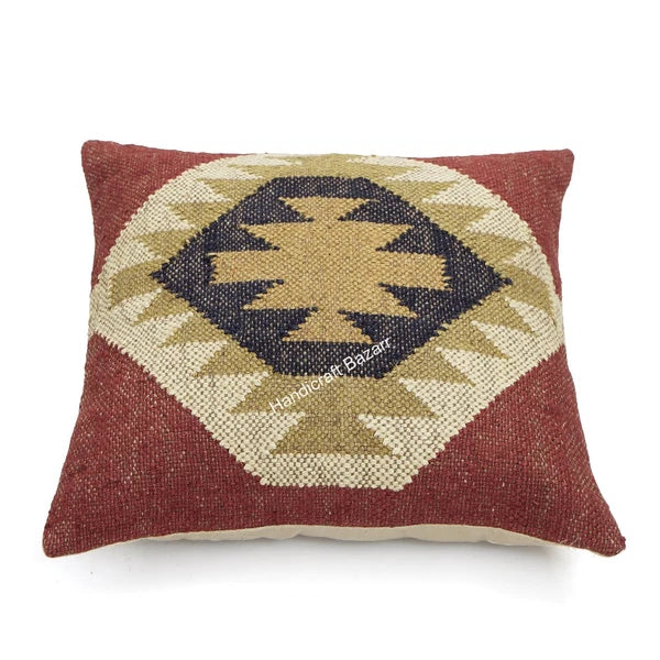 Indian Jute Cushion cover 18x18 inch Vinatge Handwoven Pillow Sham For Sofa chai