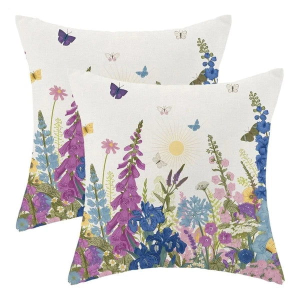 2 Flower Print Pillow Case Polyester Fiber Sofa Bed Decorations Cushion Covers
