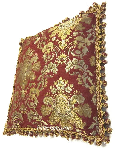ITALIAN Venetian Sofa/Bed CUSHION/PILLOW CASE Jacquard Woven Red Gold Fringe New